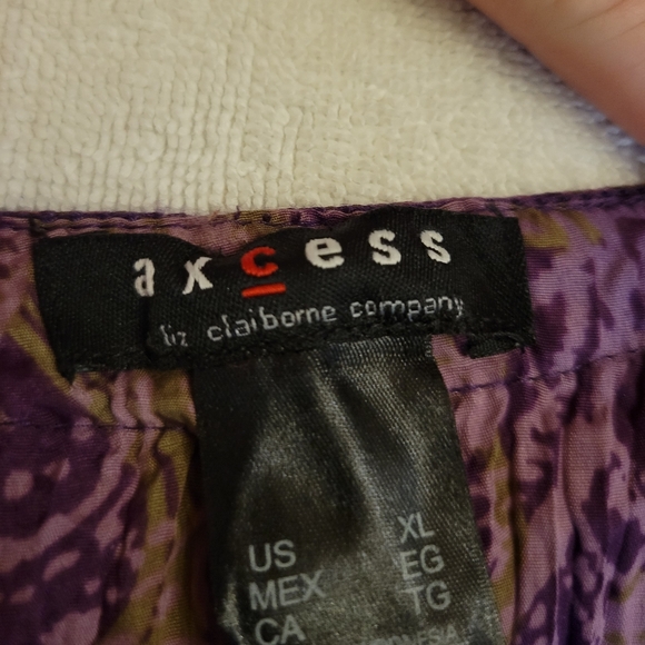 Acxess by Liz Claiborne Bohemian Print Purple Short Sleeve Blouse, Sz XL - Picture 3 of 4